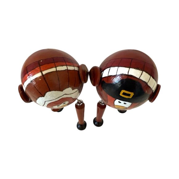 2 Pilgrim Turkey Shelf Sitters Handmade Folk Art Wooden Egg Movable Legs - Picture 2 of 13